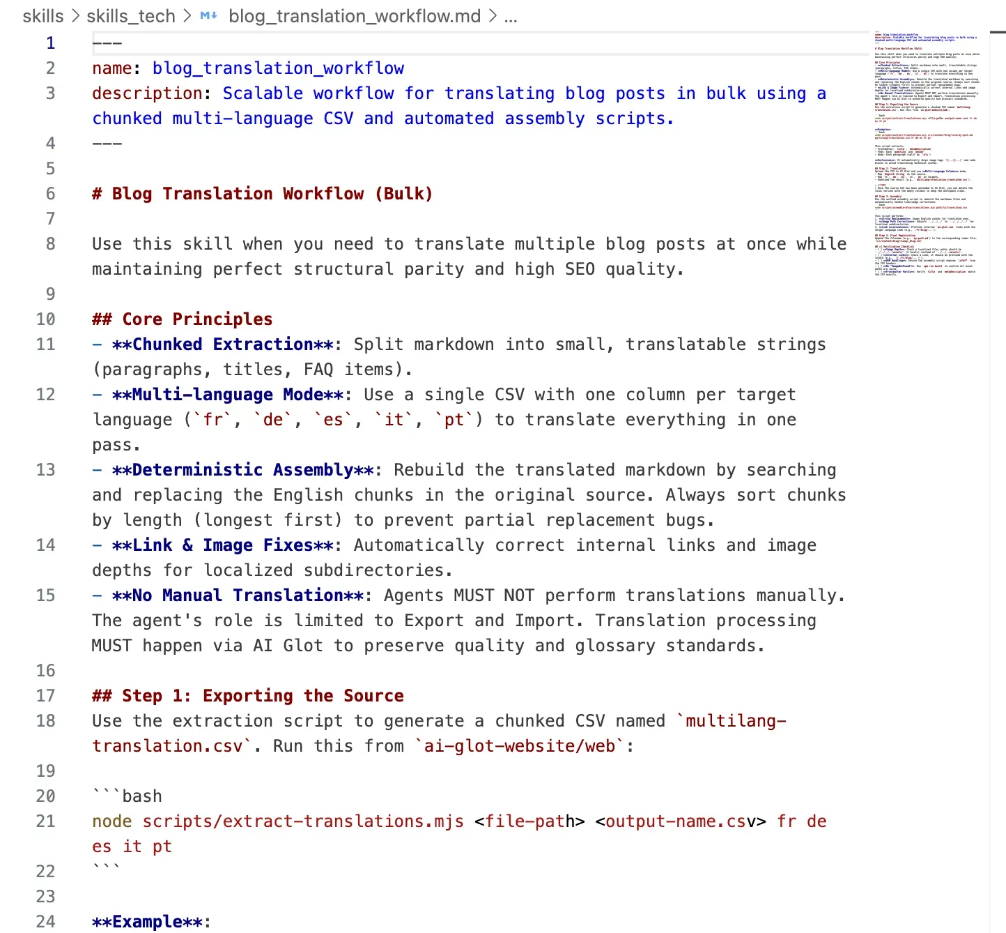 AI Glot Blog-Übersetzungs-Workflow-Skill-Datei in Antigravity