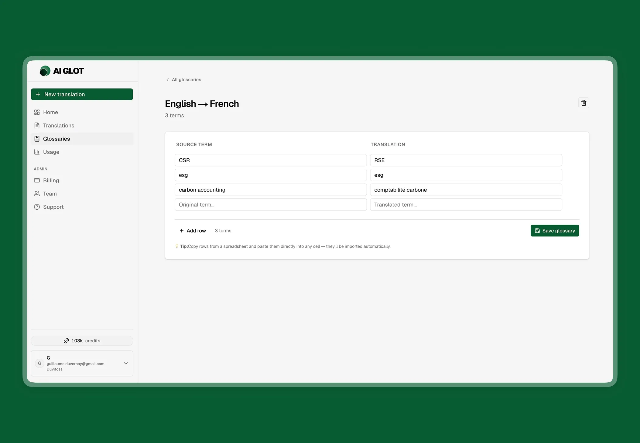 Configure your glossary for consistent translations