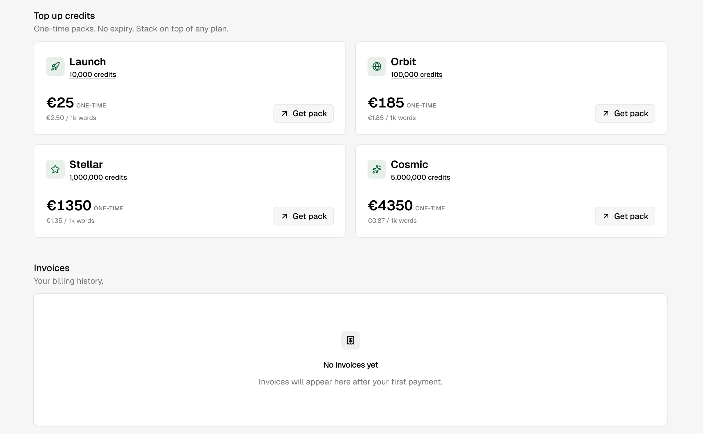 Credit top-up packs