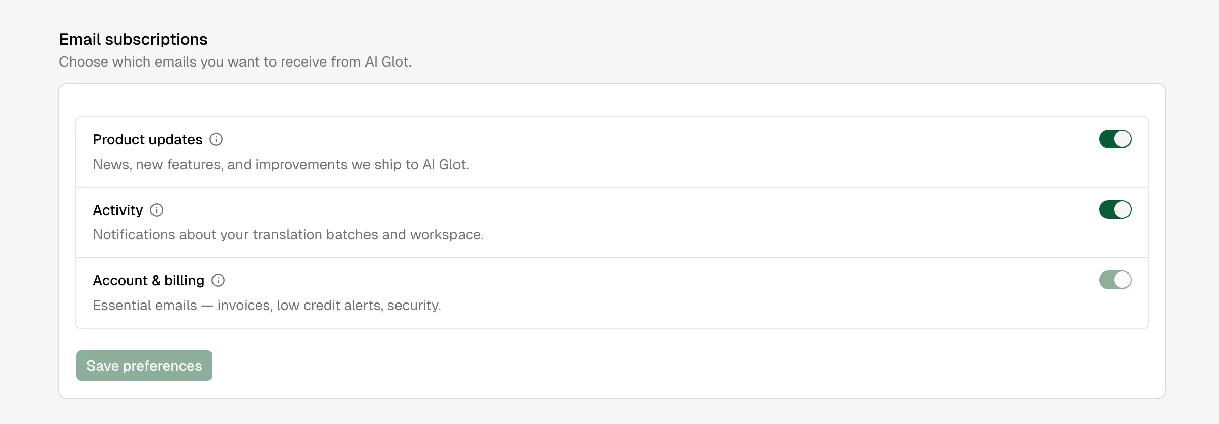 Email subscription preferences