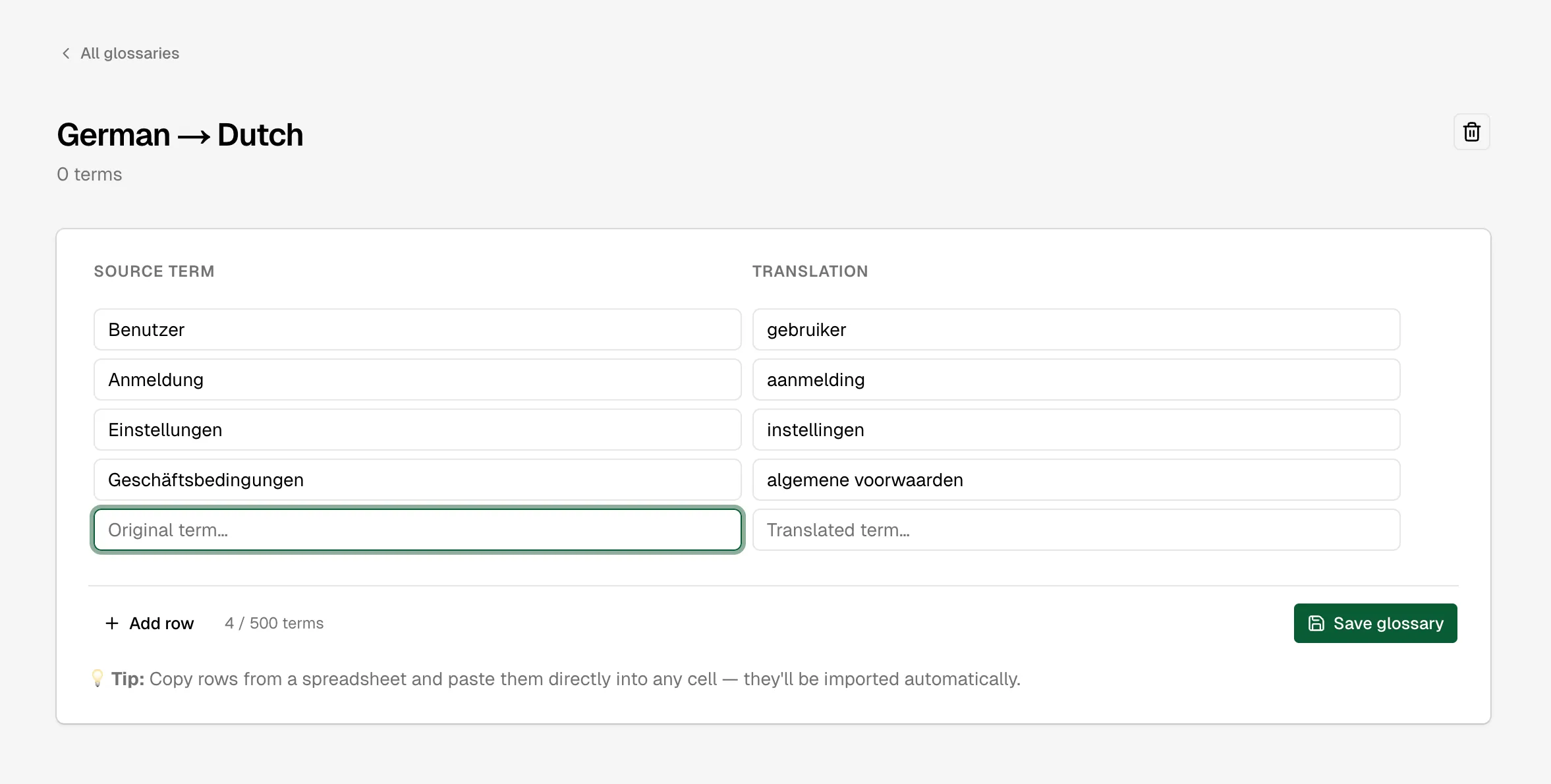 Glossary term editor