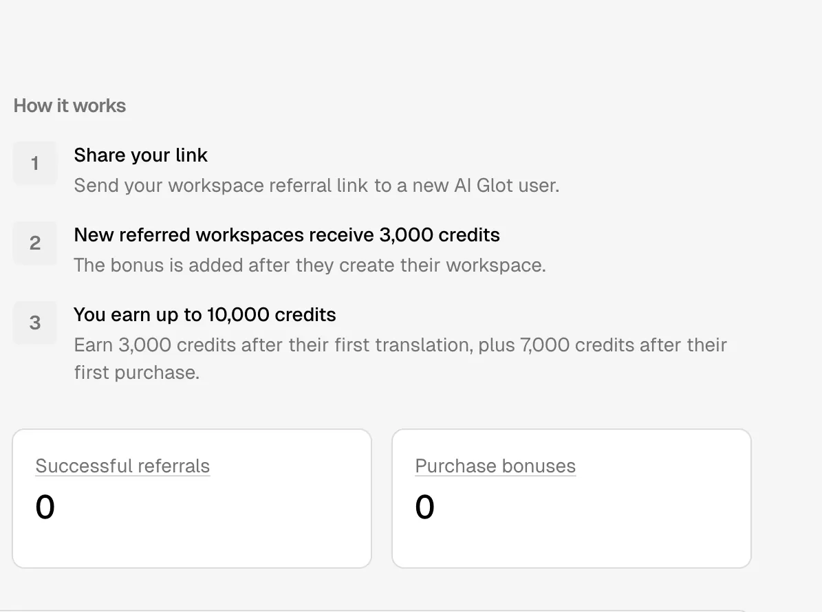 Referral credits screen