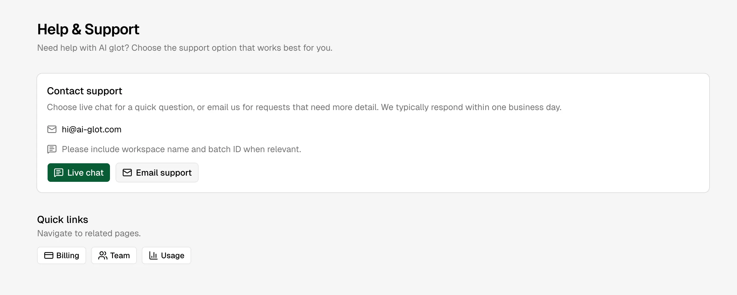 AI Glot support page