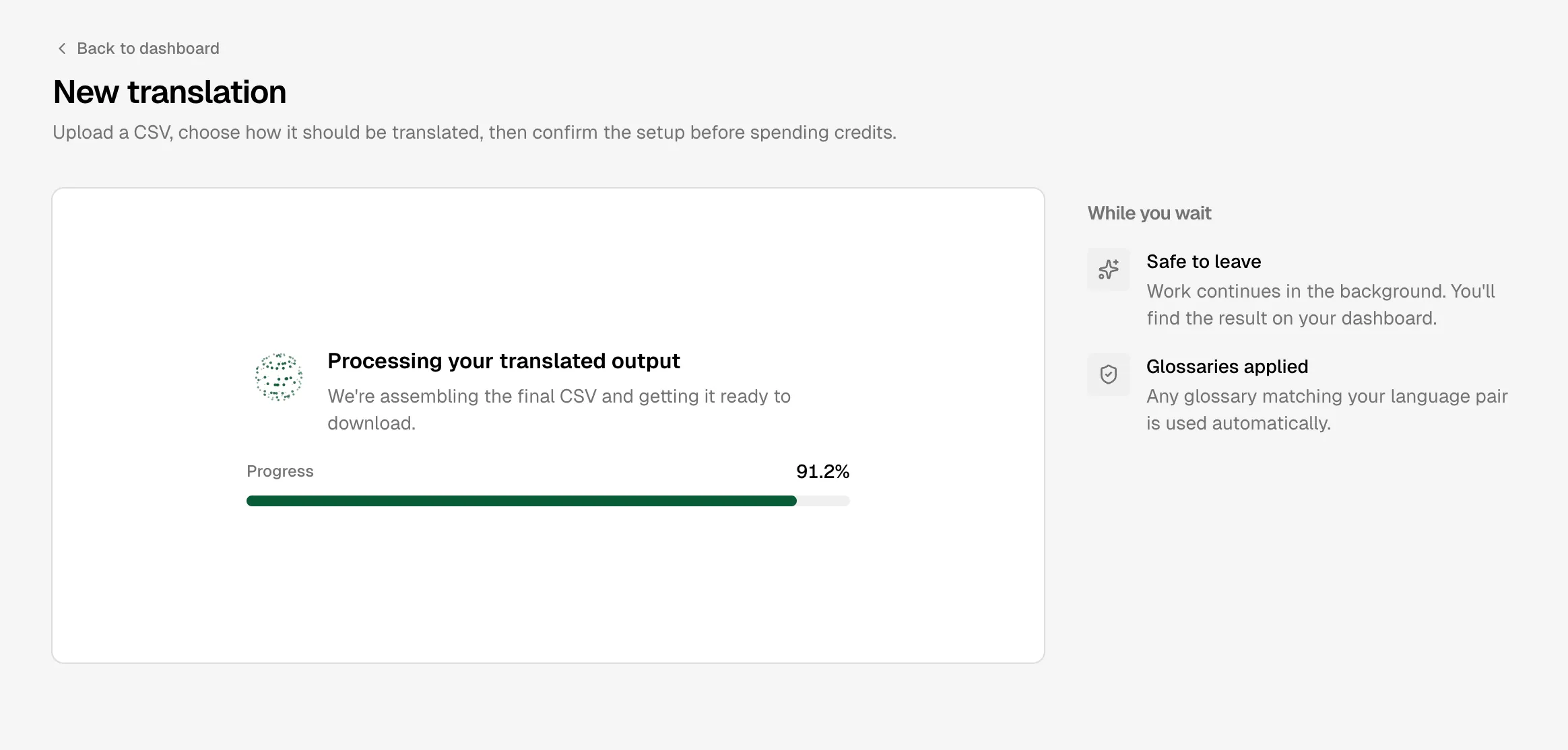Translation progress screen