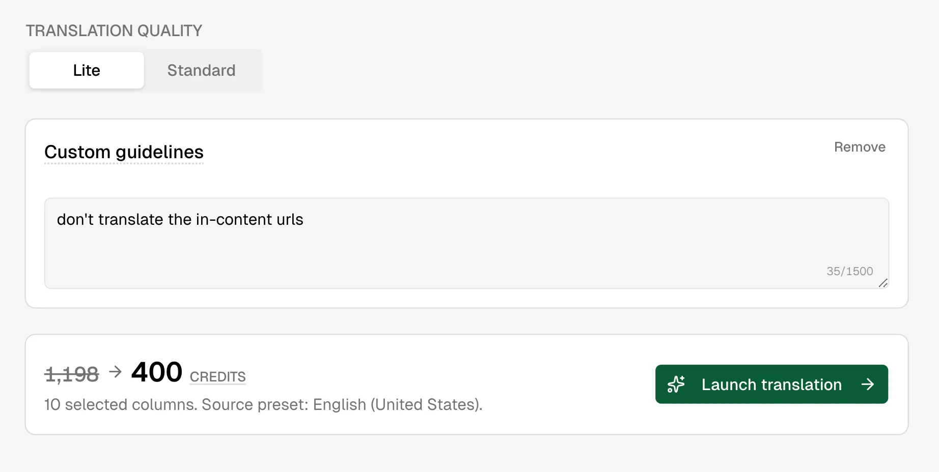 Translation quality and custom guidelines